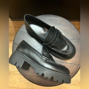 Free People Chunky Lug Sole Loafers Black Leather Goth Platform Size 36.5 US 6.5